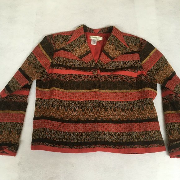 #78 Coldwater Creek Patchwork Long Sleeve 1 Button Jacket Womens Sweater Size PL - Picture 1 of 8